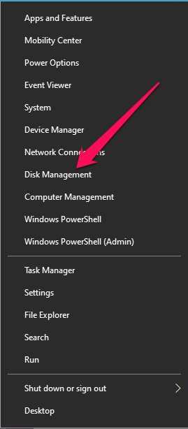 فتح أداة إدارة الأقراص