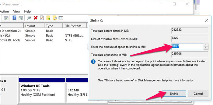 تحديد المساحة تقسيم القرص الصلب في ويندوز
