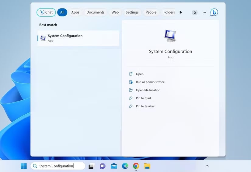 اكتب "System Configuration" في بحث Windows img credits: Shan Abdul @makeuseof.com